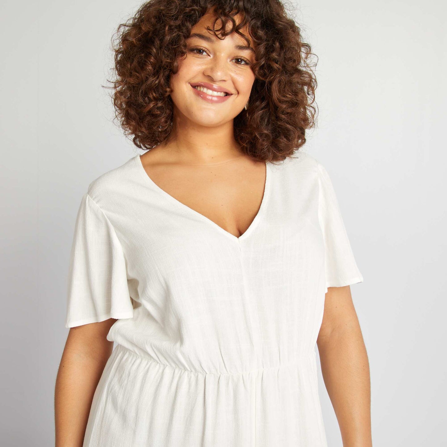 Robe midi en lin mélangé BEIGE