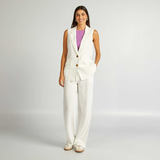 Pantalon droit en lin mélangé BLANC