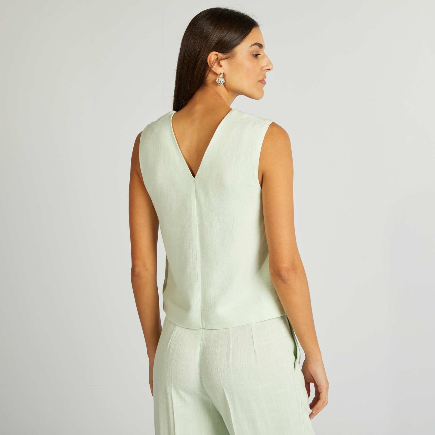 Veste tailleur sans manches en lin mélangé VERT
