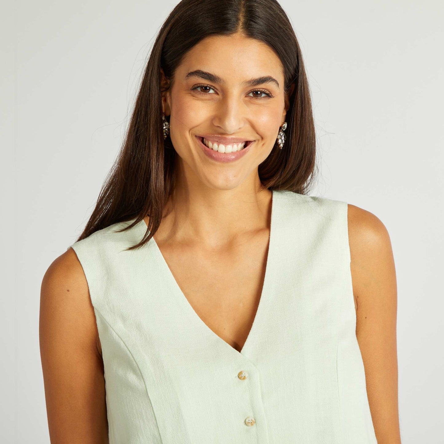 Veste tailleur sans manches en lin mélangé VERT