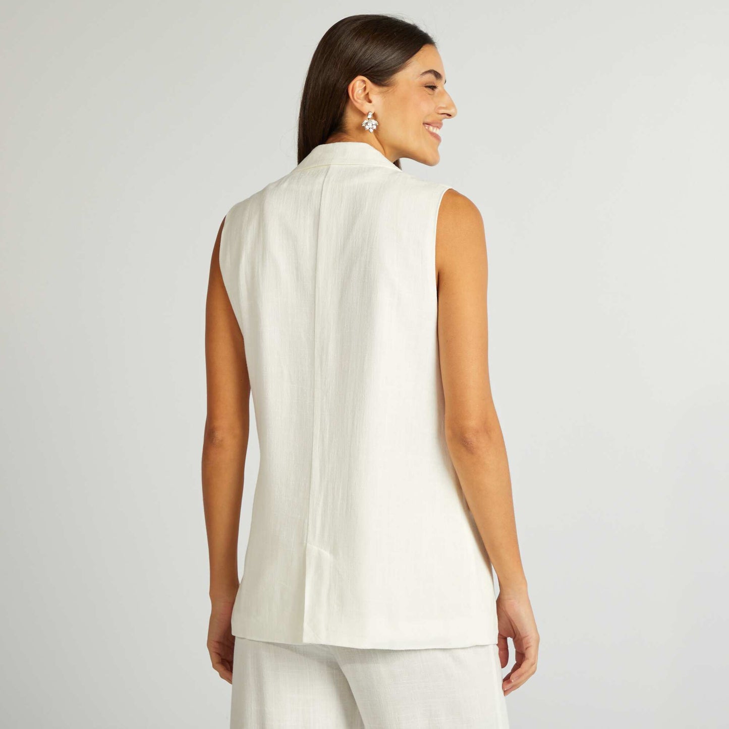 Veste tailleur sans manches en lin mélangé BLANC