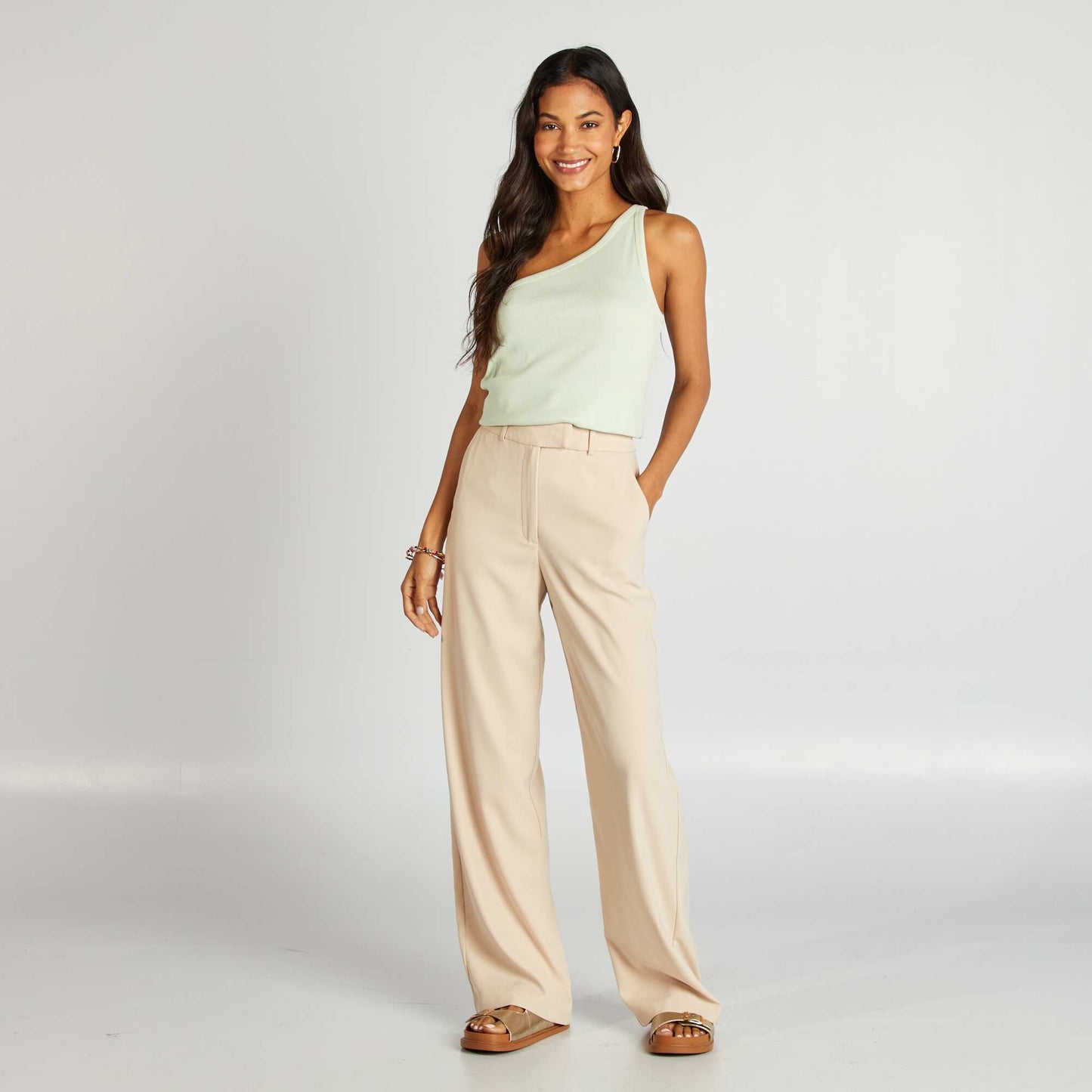 Top uni one shoulder côtelé VERT