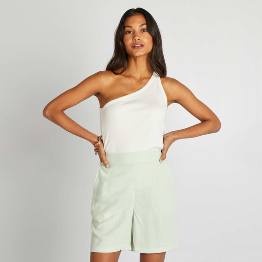 Short en lin mélangé taille haute VERT