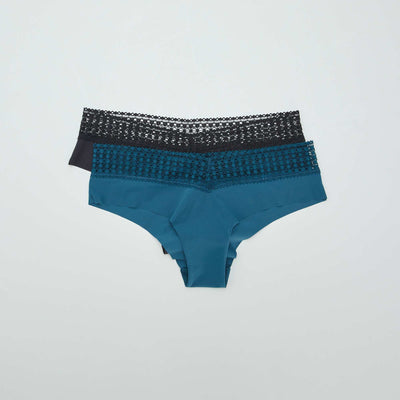 Lot de 2 shorty avec dentelle BLEU MARINE/NOIR