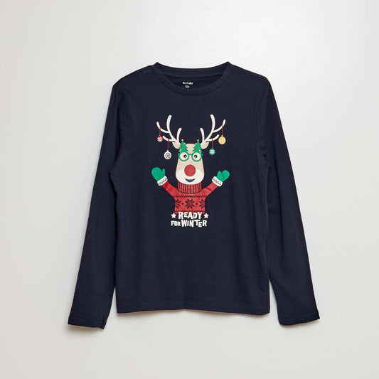 T-shirt imprimé manches longues BLEU