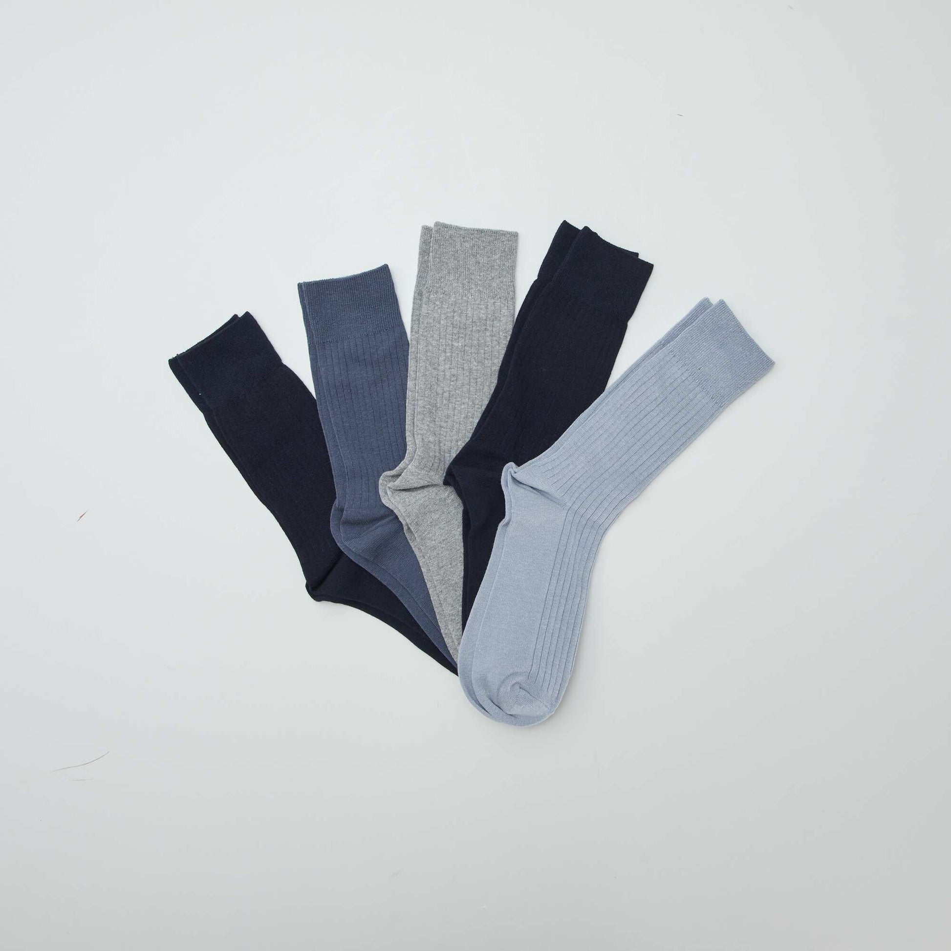 Lot de 5 chaussettes côtelées BLEU/GRIS