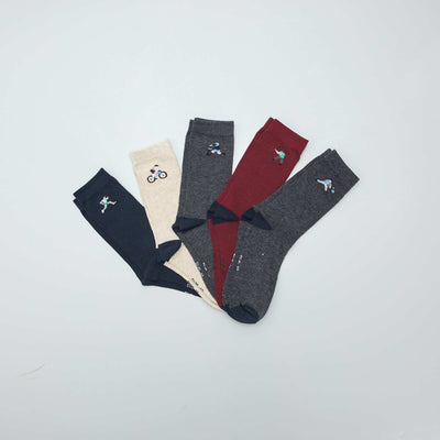 Chaussettes hautes en maille - Lot de 5 GRIS/BEIGE/BLEU/ROUGE