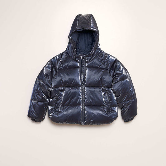 Doudoune capuche effet métallique BLEU
