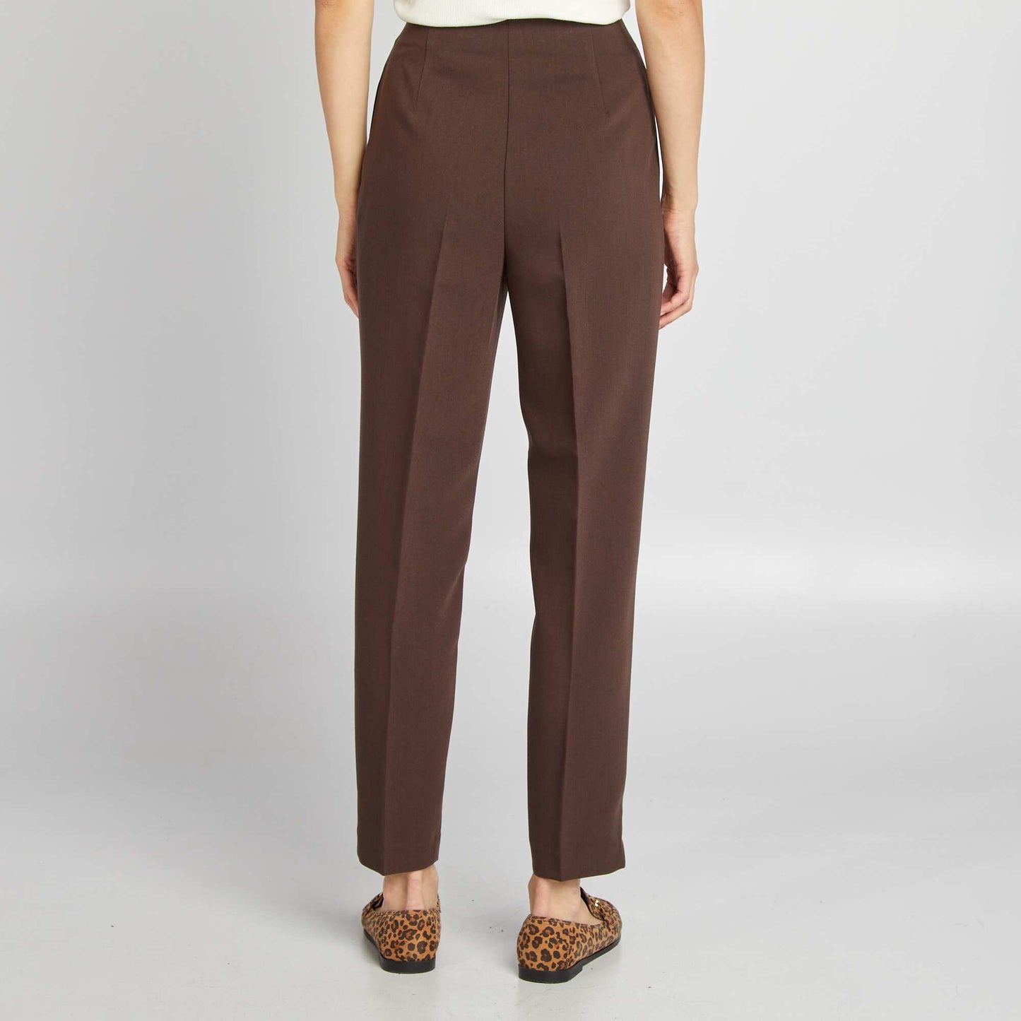 Pantalon cigarette taille haute MARRON
