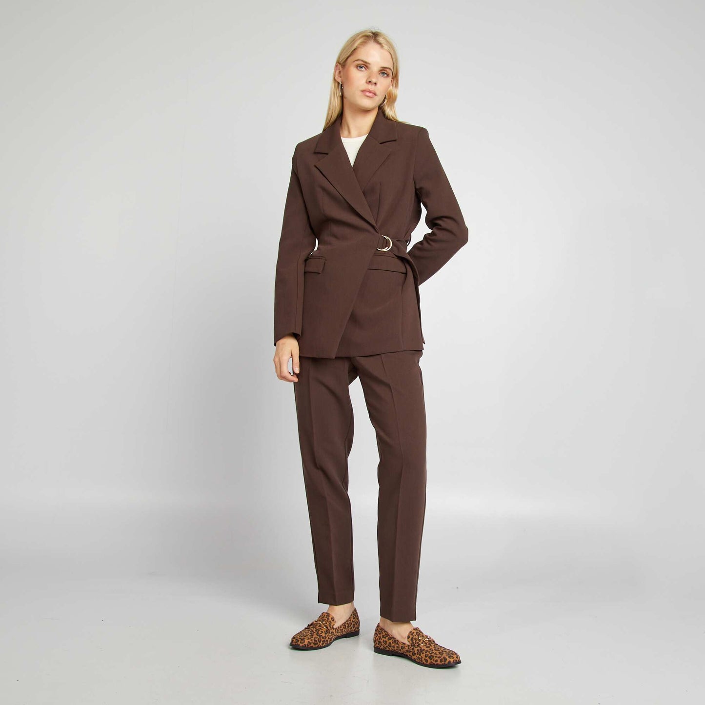 Pantalon cigarette taille haute MARRON