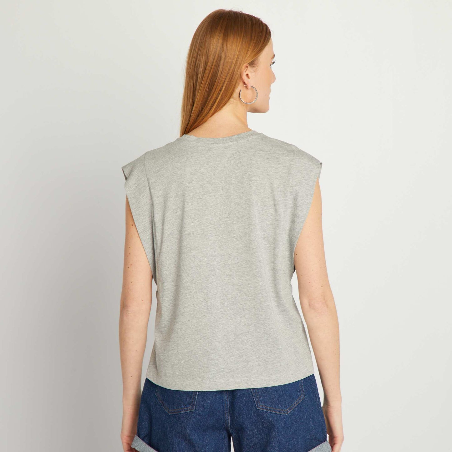 T-shirt uni sans manches Gris