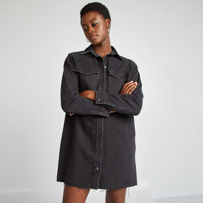 Robe chemise en denim NOIR