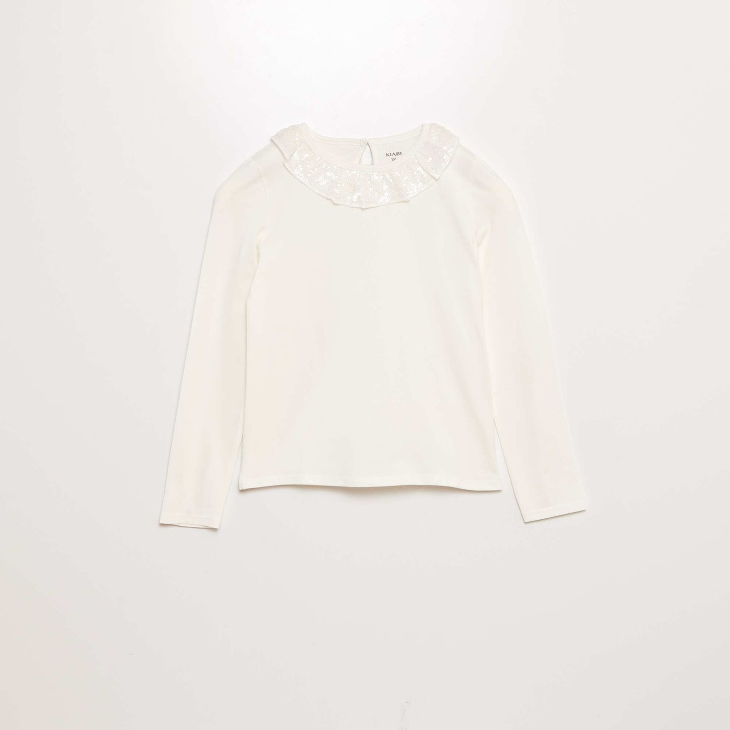 T-shirt avec col en tulle et à sequin BLANC