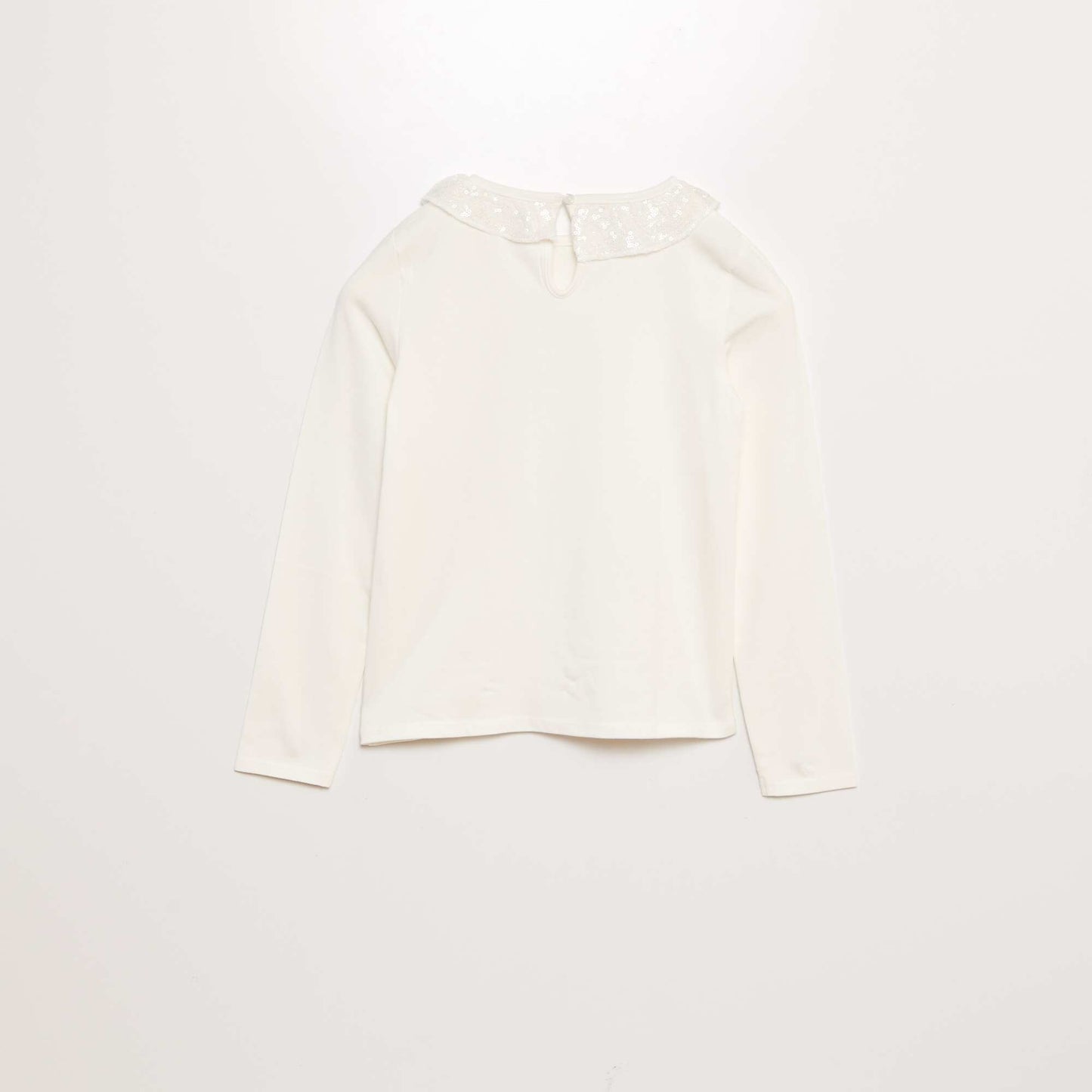 T-shirt avec col en tulle et à sequin BLANC