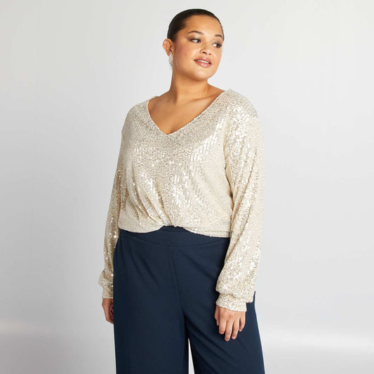 T-shirt manches longues à sequins ECRU