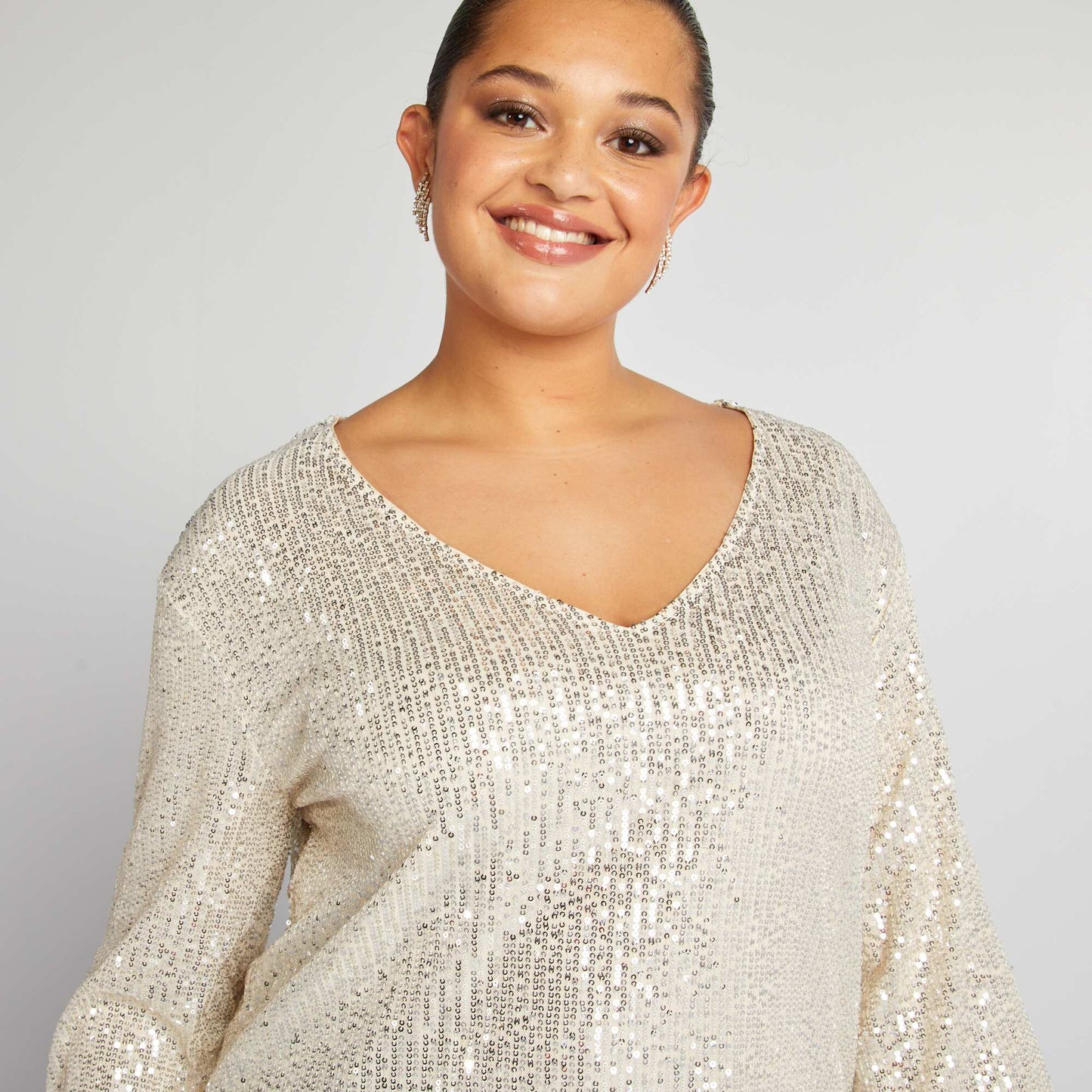 T-shirt manches longues à sequins ECRU