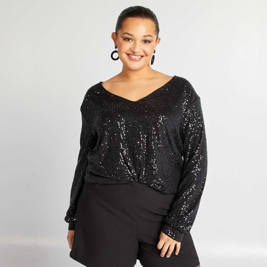 T-shirt manches longues à sequins NOIR