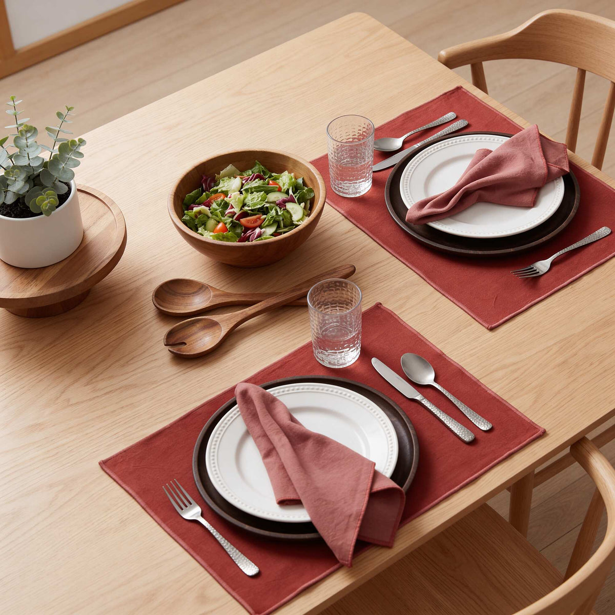 Lot de 2 sets de table/serviettes unis 2 en 1 32 x 40 cm - Kiabi Home MARRON