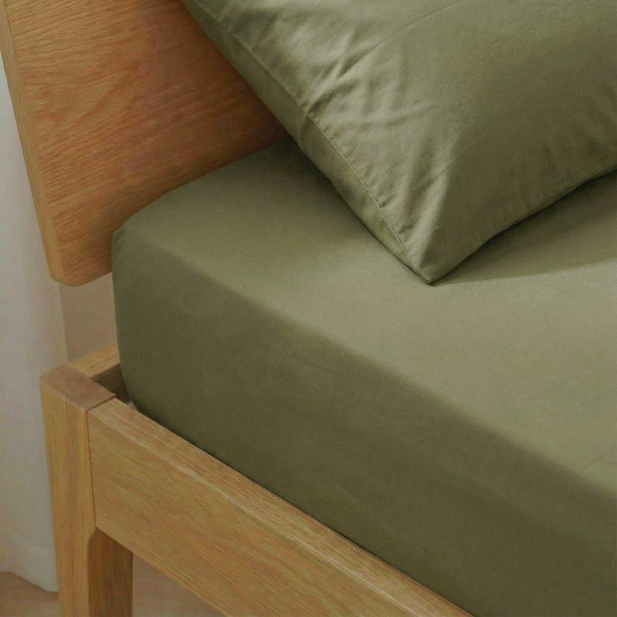 Drap housse 2 personnes 160 x 200cm en coton VERT KAKI