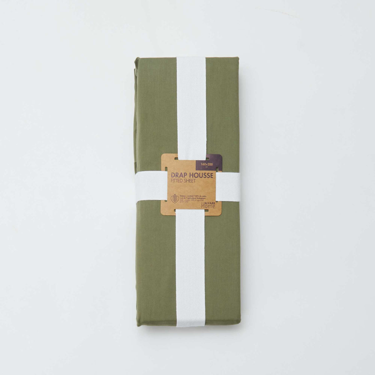 Drap housse 2 personnes 160 x 200cm en coton VERT KAKI