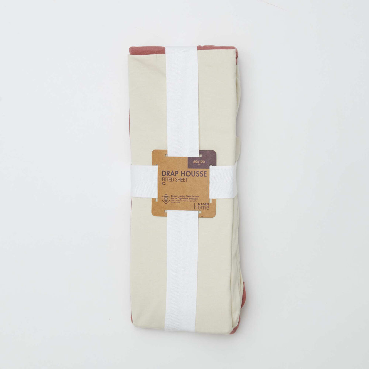Lot de 2 draps housses - 60 x120 cm BLANC/ROUGE