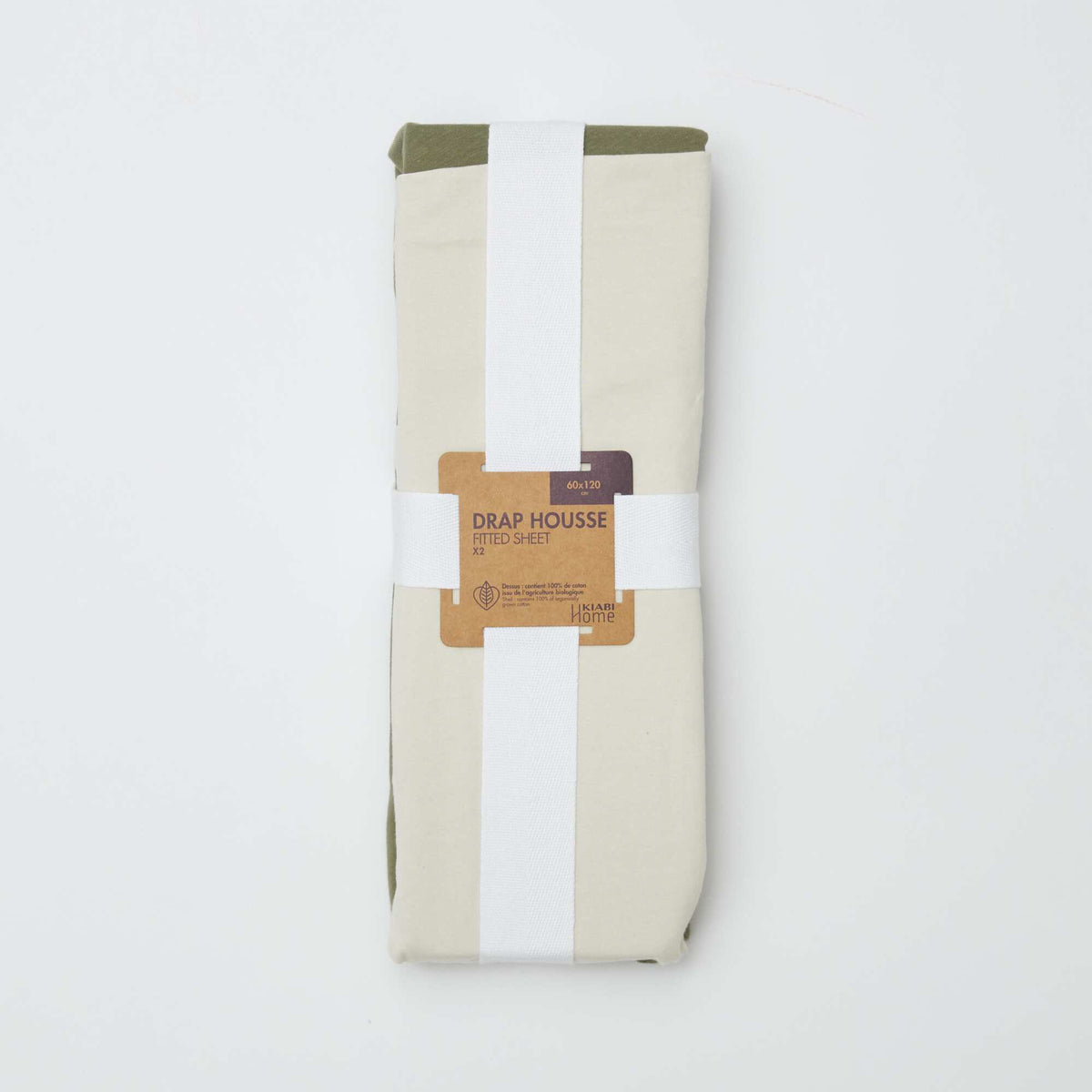 Lot de 2 draps housses - 60 x120 cm BLANC/VERT