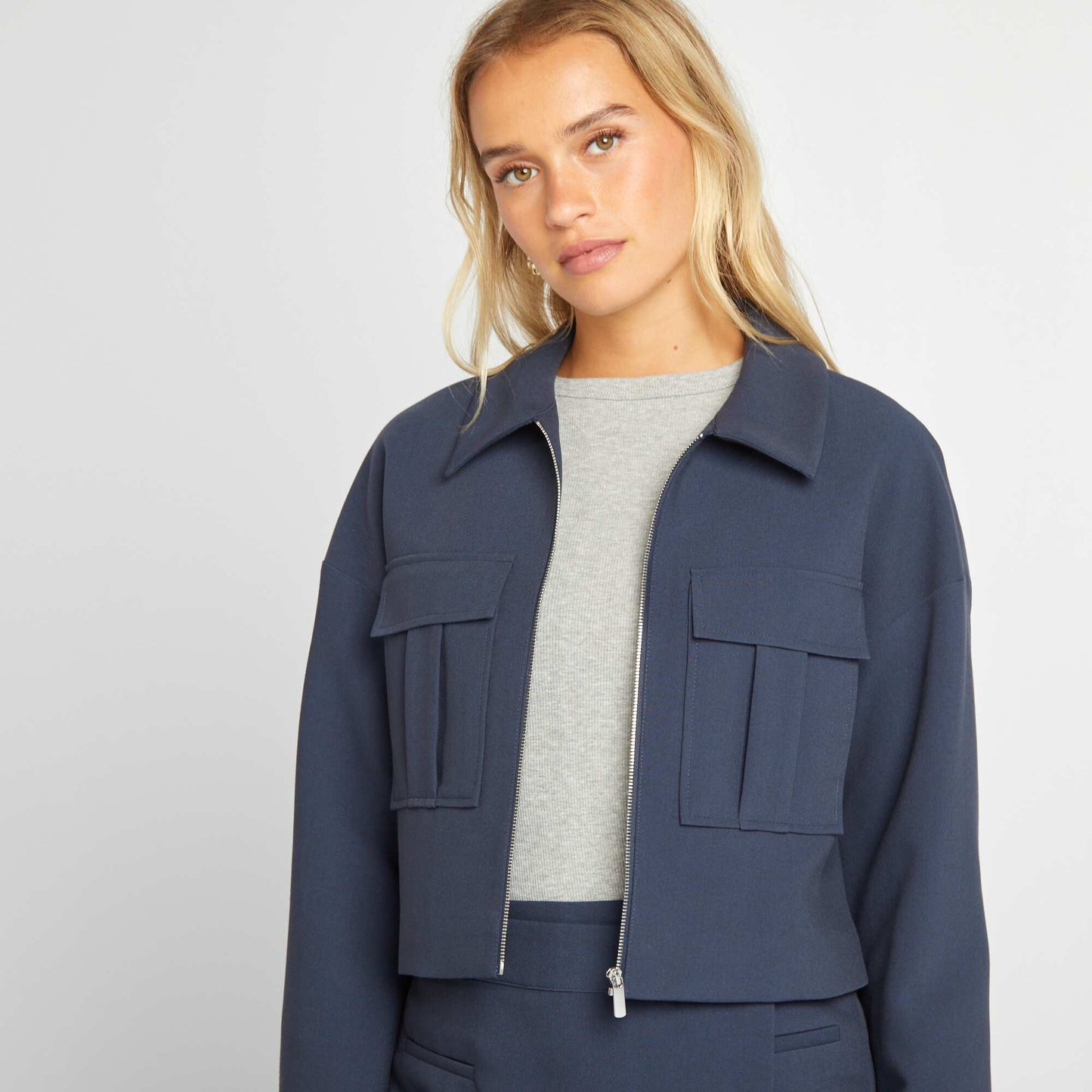 Veste zippée à poches plaquées BLEU MARINE