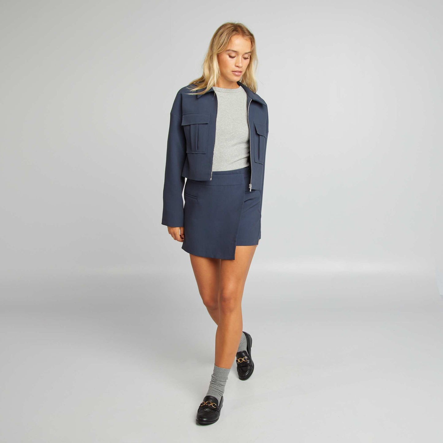 Veste zippée à poches plaquées BLEU MARINE