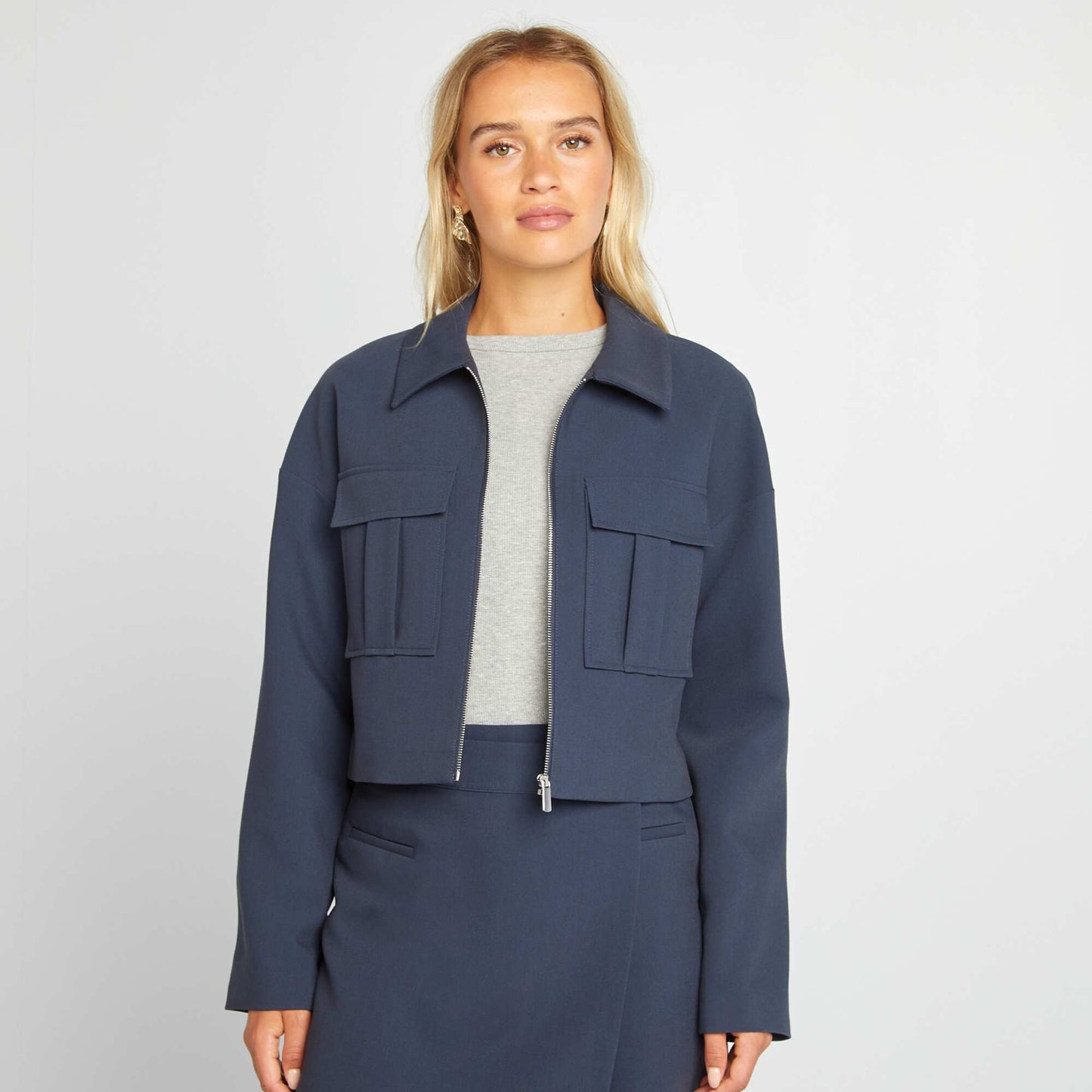 Veste zippée à poches plaquées BLEU MARINE