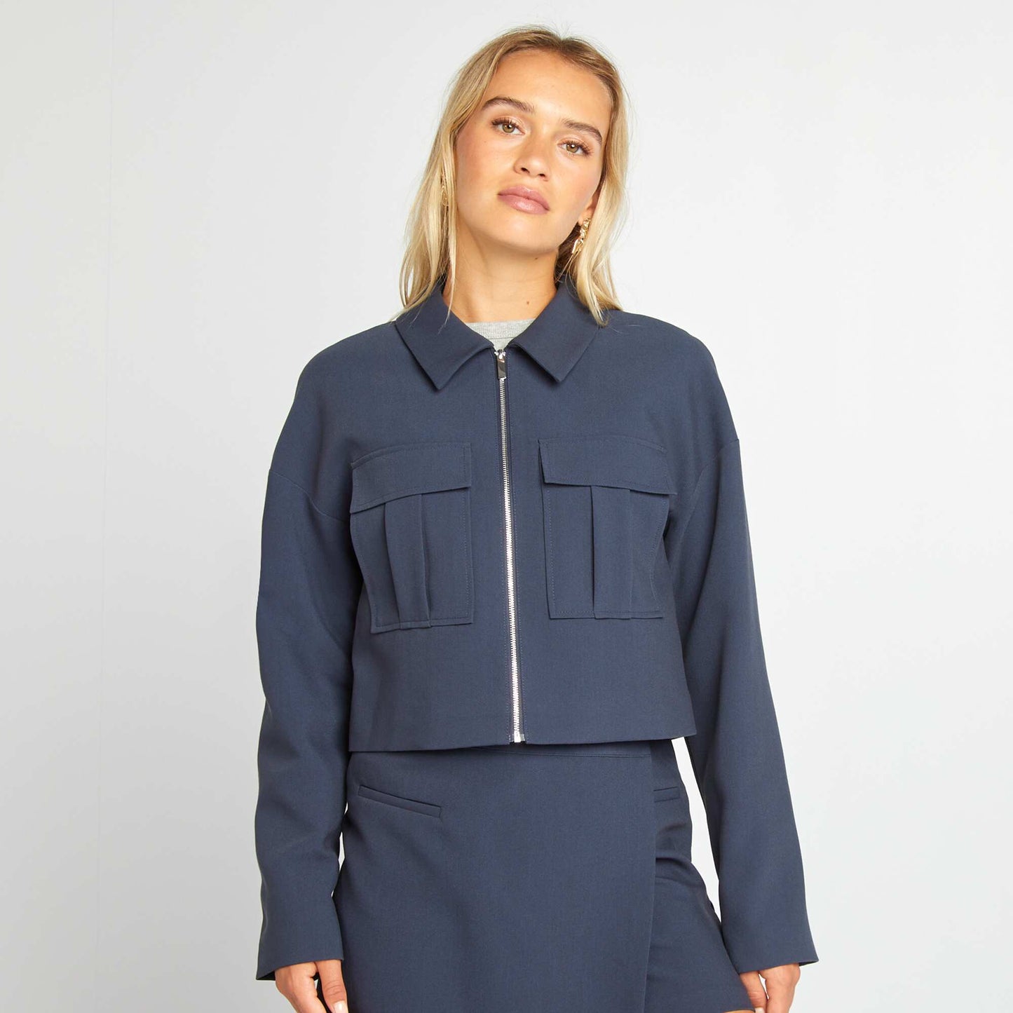 Veste zippée à poches plaquées BLEU MARINE