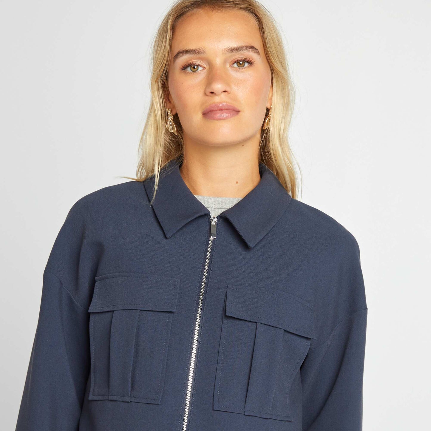 Veste zippée à poches plaquées BLEU MARINE