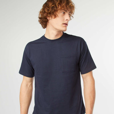 T-shirt uni avec poche poitrine BLEU