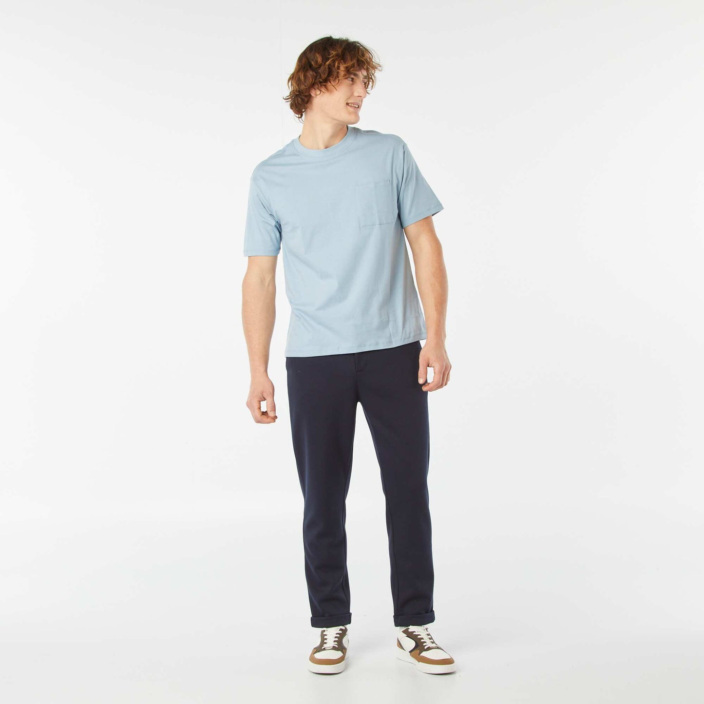 T-shirt uni avec poche poitrine BLEU