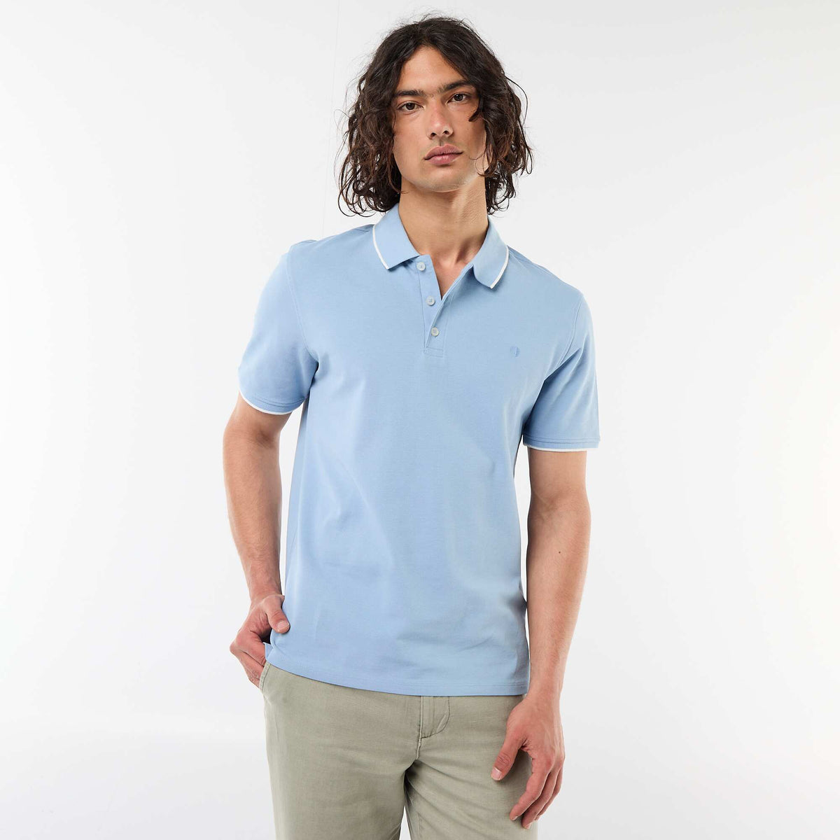 Polo en piqué  de coton BLEU