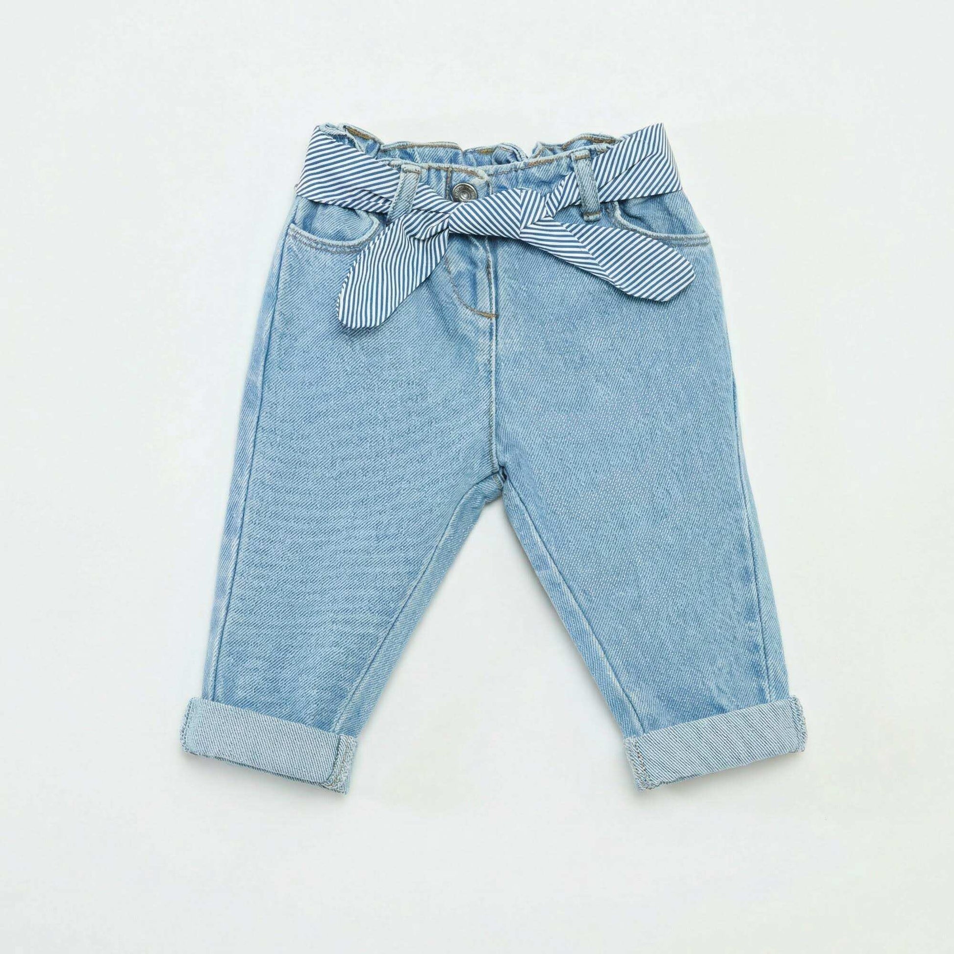 Jean paperbag + ceinture à motif BLEU