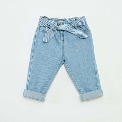 Jean paperbag + ceinture à motif BLEU