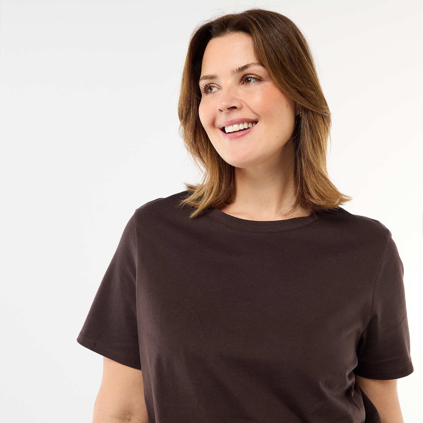 T-shirt en maille jersey manches courtes MARRON