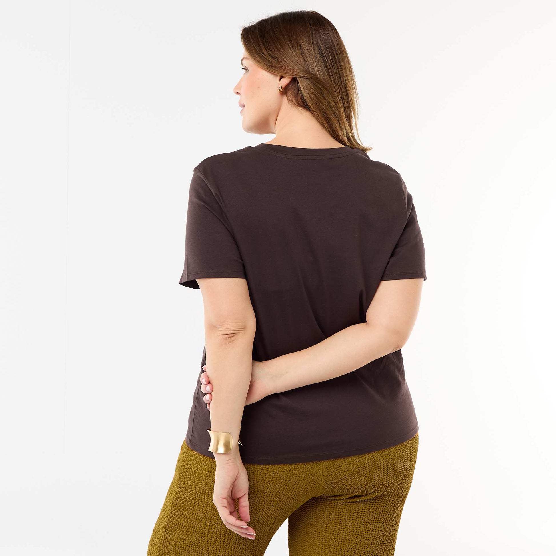 T-shirt en maille jersey manches courtes MARRON