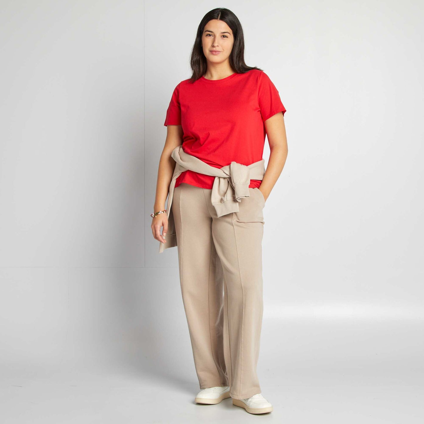 T-shirt en maille jersey manches courtes ROUGE