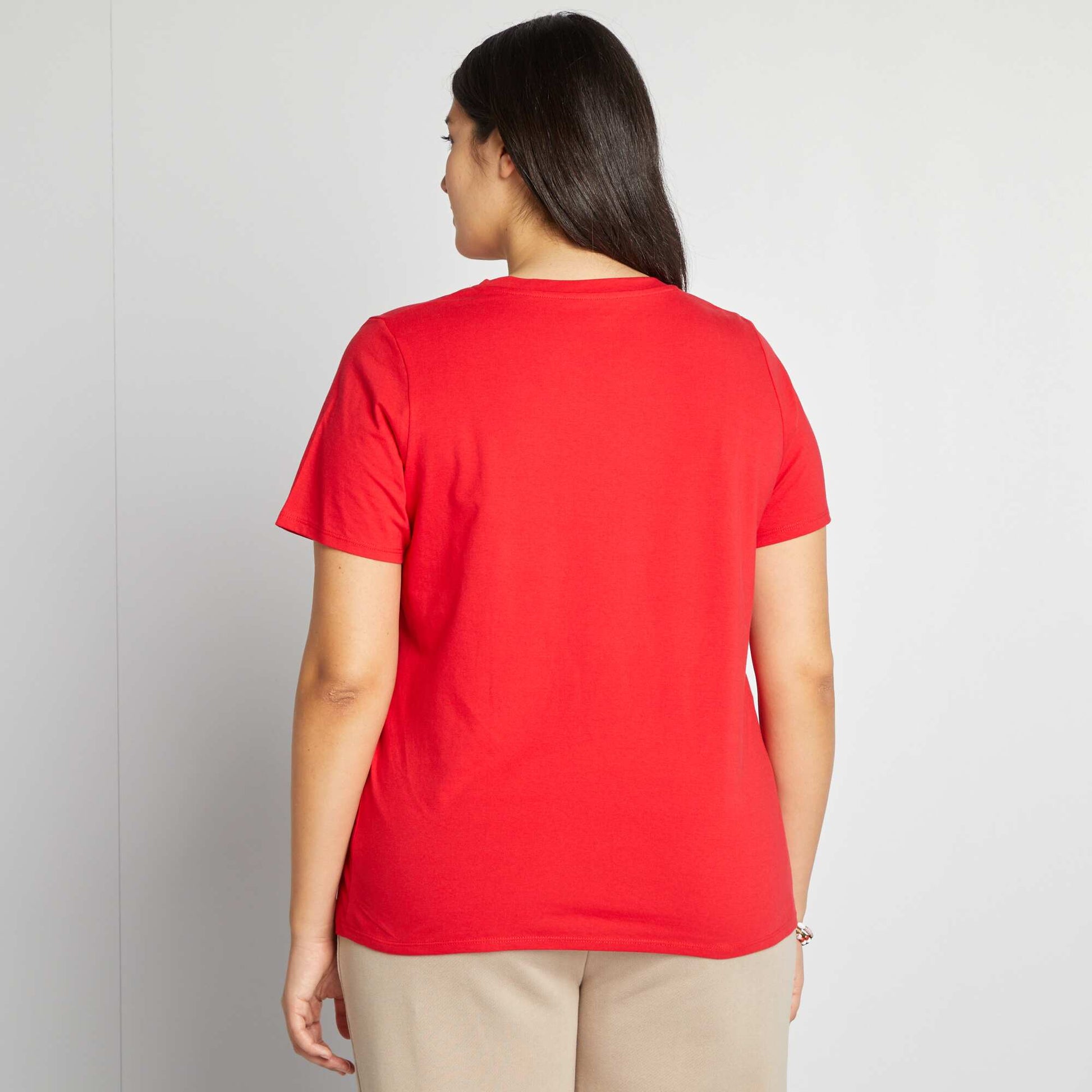 T-shirt en maille jersey manches courtes ROUGE