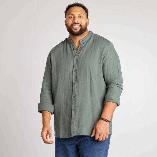 Chemise dobby avec col mao VERT