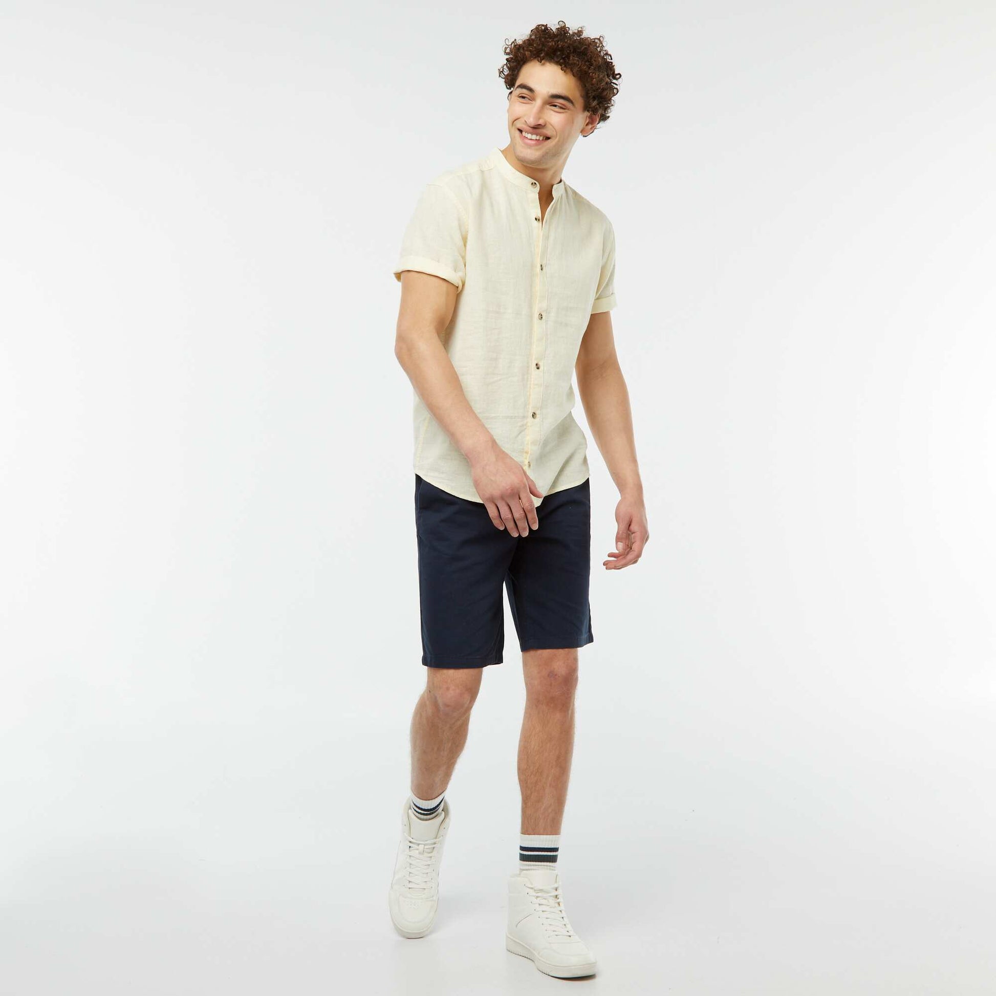 Chemise unie manches courtes col mao JAUNE