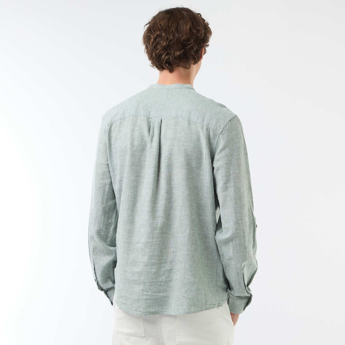 Chemise col mao avec lin VERT