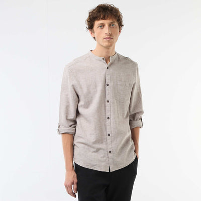 Chemise col mao avec lin BEIGE