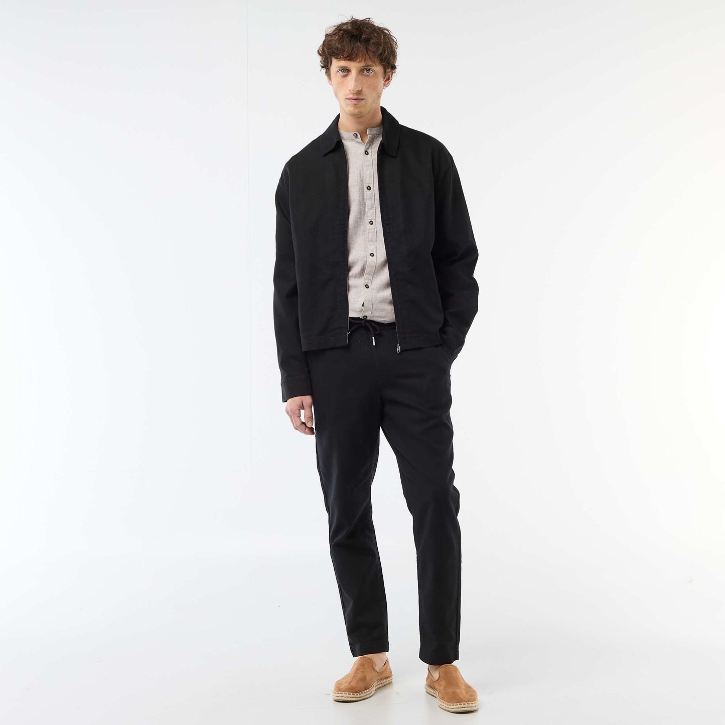 Chemise col mao avec lin BEIGE