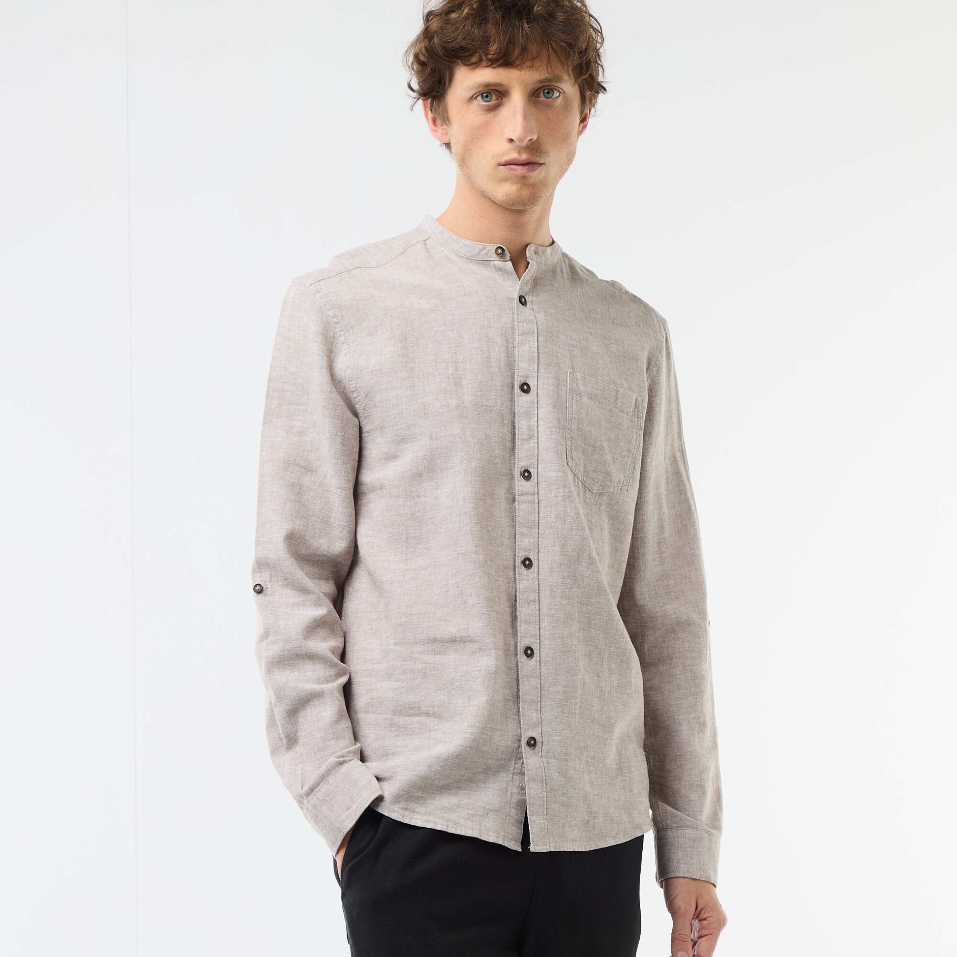 Chemise col mao avec lin BEIGE