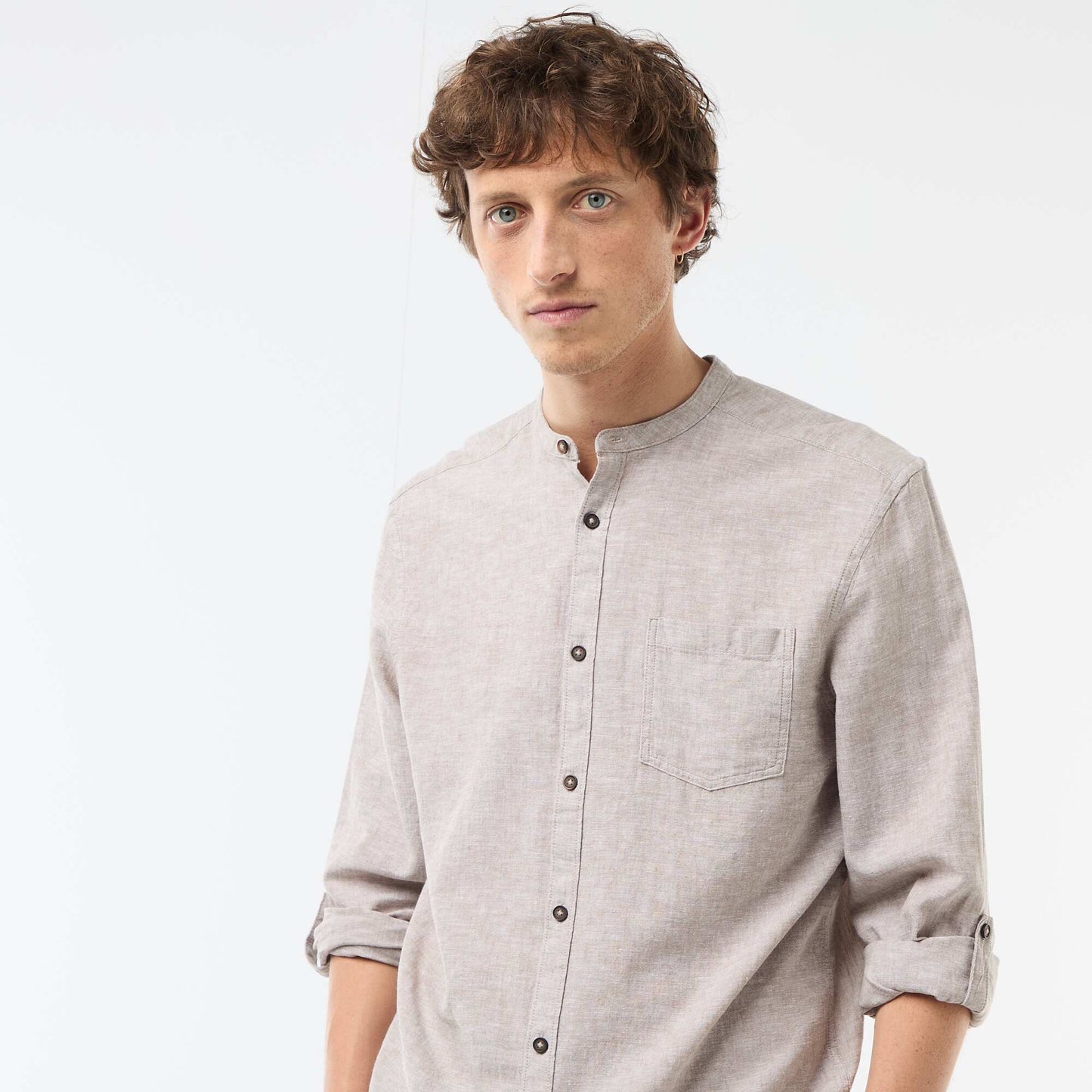 Chemise col mao avec lin BEIGE