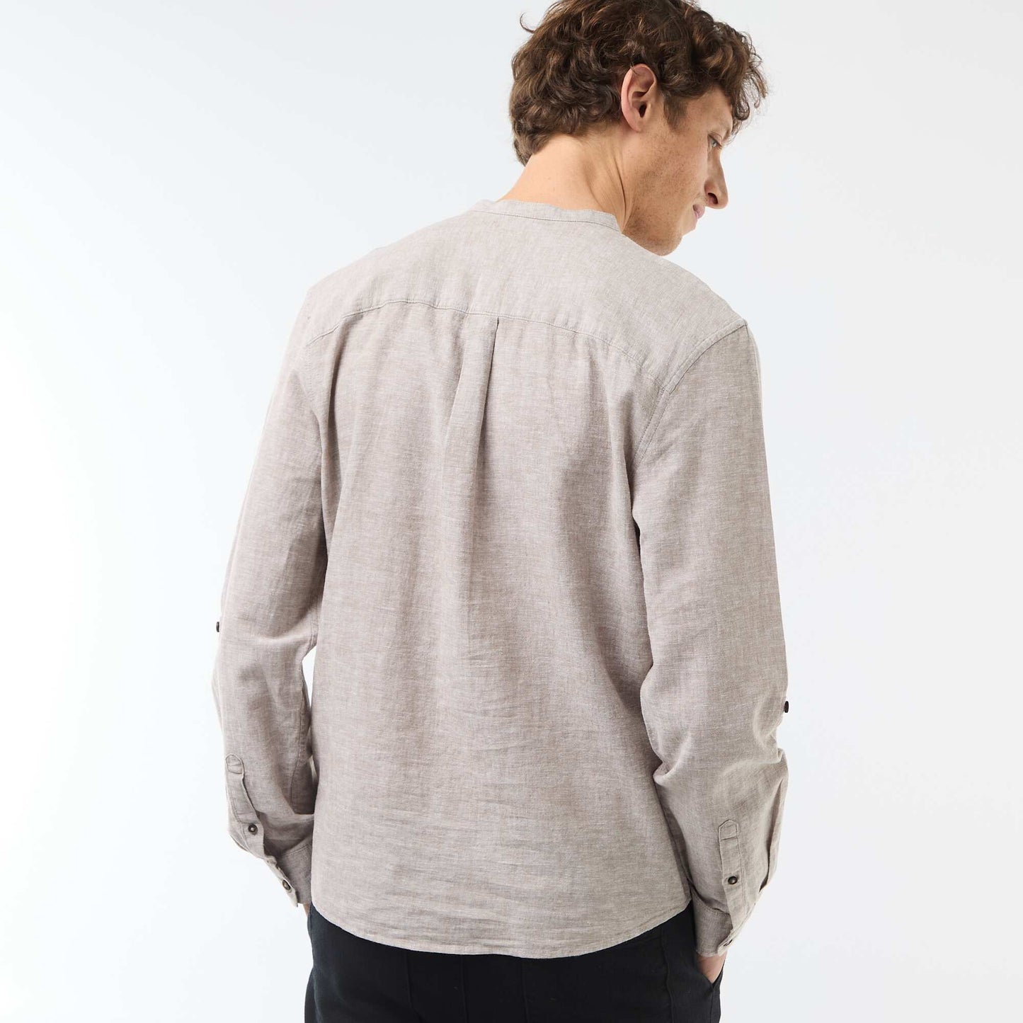 Chemise col mao avec lin BEIGE