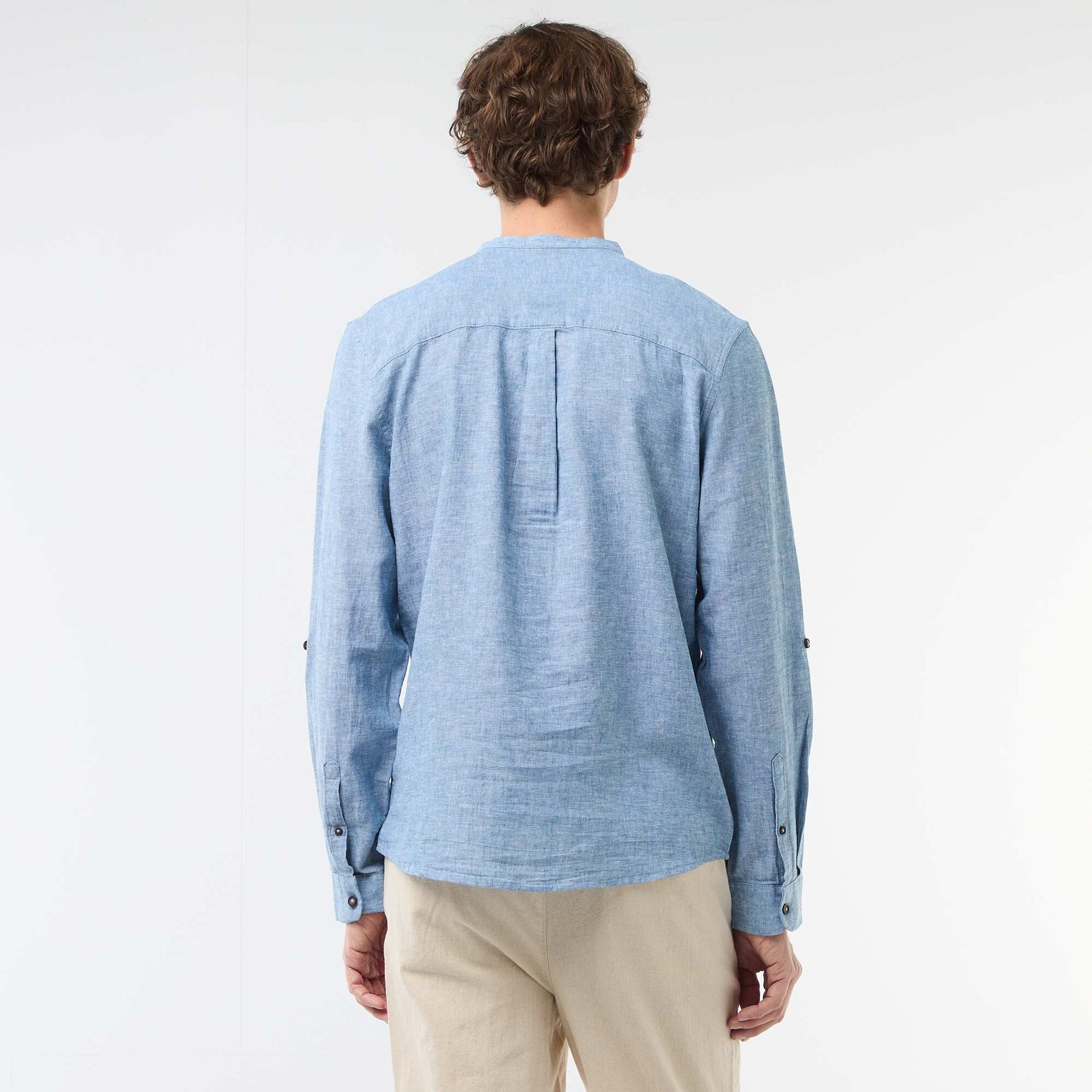 Chemise col mao avec lin BLEU