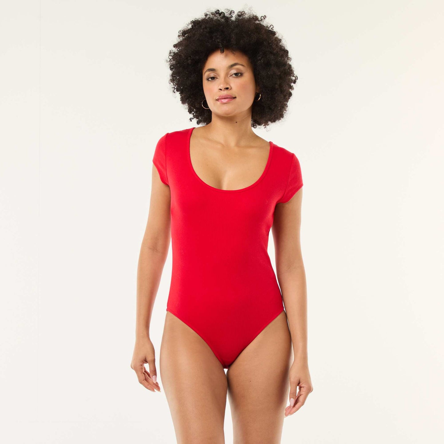 Body manches courtes côtelé ROUGE